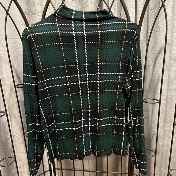 Ann Taylor plaid shirred mock neck top - Picture 2 of 3